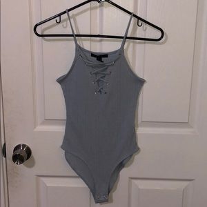 Blue ribbed bodysuit